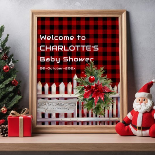 Kerstomheining Buffalo Plaid Babyshower Welkom Poster