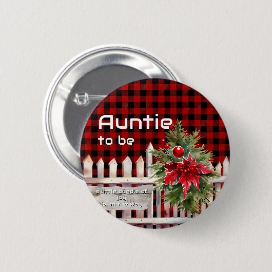 Kerstomheining Buffalo Plaid Tante-in-spe Ronde Button 5,7 Cm (Voorkant /achterkant)