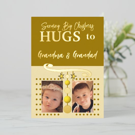 Kerstomhelzingen Grootouders foto's toevoegen goud Folie Feestdagenkaart (Staand Voorkant)