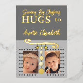 Kerstomhelzingen tante foto's goud grijs folie feestdagenkaart (Voorkant)