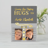 Kerstomhelzingen tante foto's goud grijs folie feestdagenkaart (Staand Voorkant)