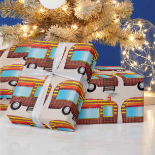 Kerstomslagpapier voor RETRO-reisaanhangwagens Cadeaupapier