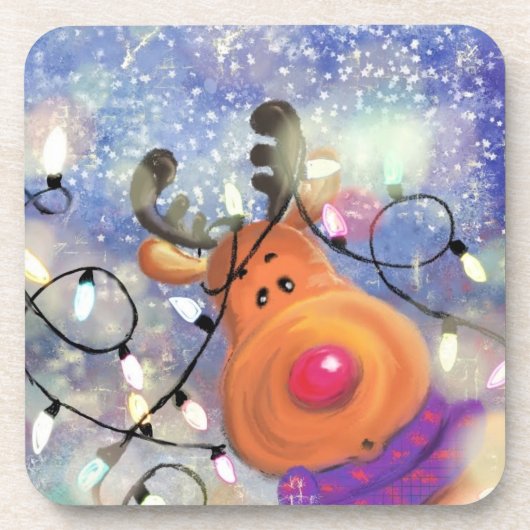 KerstOnderzetter met Happy Reindeer Bier Onderzetter (Voorkant)