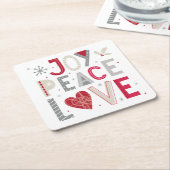 KerstOnderzetter met vreugdeliefde, typografie Kartonnen Onderzetters (Schuin)