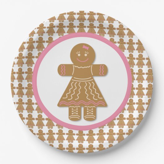 Kerstontbijt Meisje Wit en Roze Papieren Bordje (Voorkant)