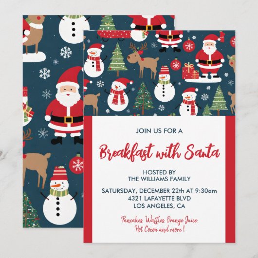 Kerstontbijt met Santa Snowman bomen Kaart (Voorkant / Achterkant)