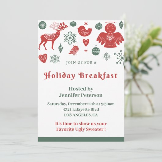 Kerstontbijt Mooi Noords Patroon Groen Kaart (Staand voorkant)