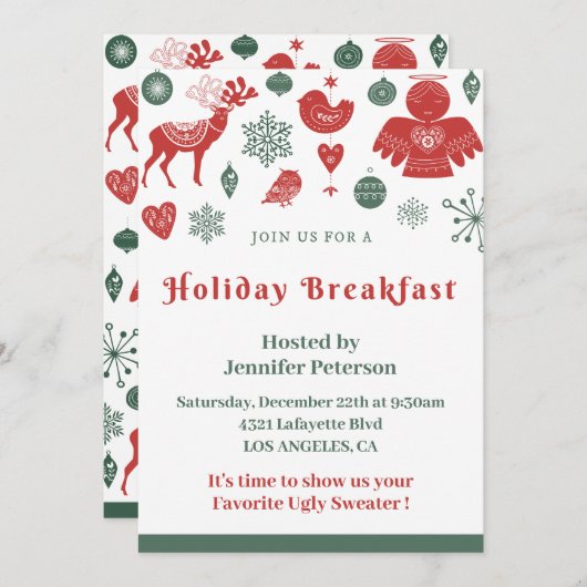 Kerstontbijt Mooi Noords Patroon Groen Kaart (Voorkant / Achterkant)