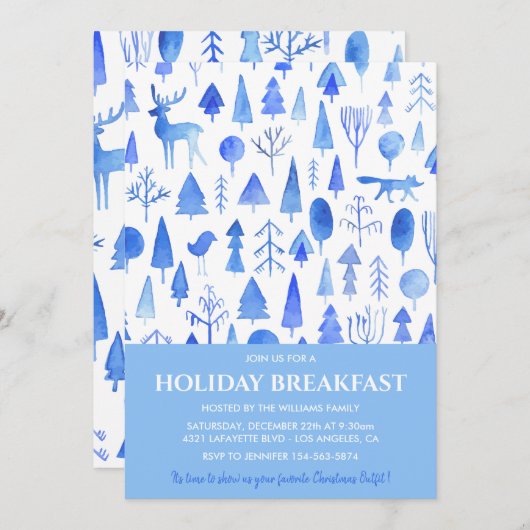 Kerstontbijt nodigen mooie Waterverf uit Kaart (Voorkant / Achterkant)