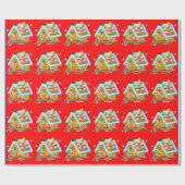 Kerstontbijt op rood cadeaupapier (Vlak)