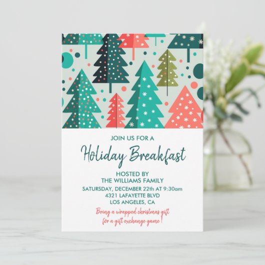 Kerstontbijt Uitnodiging Bos Sneeuwval (Staand voorkant)