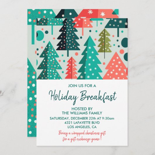 Kerstontbijt Uitnodiging Bos Sneeuwval (Voorkant / Achterkant)