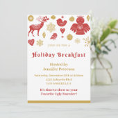 Kerstontbijt Uitnodiging Goud Rood Scandinavisch (Staand voorkant)