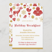 Kerstontbijt Uitnodiging Goud Rood Scandinavisch (Voorkant / Achterkant)