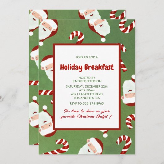 Kerstontbijt Uitnodiging Santa Barley suiker (Voorkant / Achterkant)