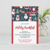 Kerstontbijt Uitnodiging Santa Sneeuwman bomen (Staand voorkant)