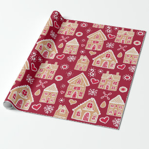 Kerstontbijtkod-huizen op rood cadeaupapier