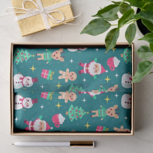 kerstontbijtkoek, cacao, rendier en kerstman tissuepapier (Geschenk)