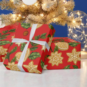 Kerstontbijtkoekjes en koekjes en rode bessen cadeaupapier