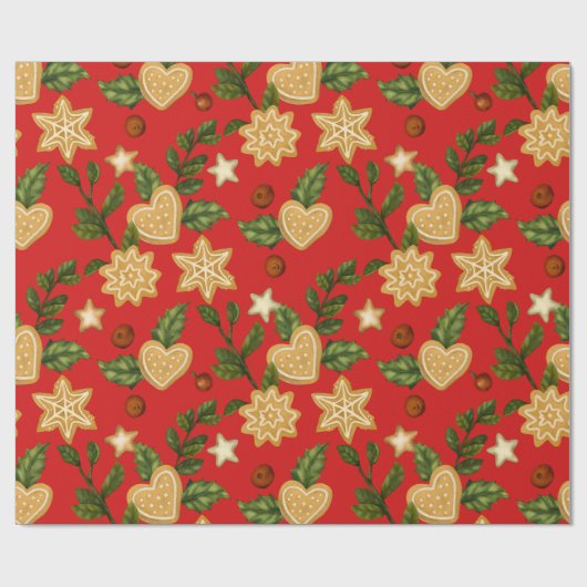 Kerstontbijtkoekjes en koekjes en rode bessen cadeaupapier (Vlak)