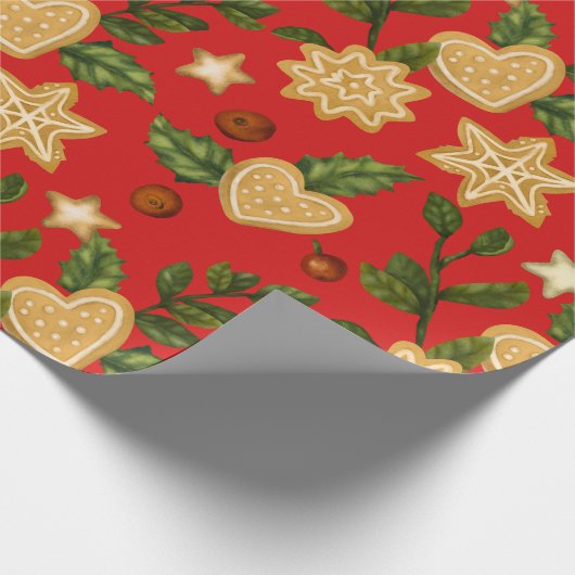 Kerstontbijtkoekjes en koekjes en rode bessen cadeaupapier (Hoek)