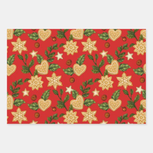 Kerstontbijtkoekjes en koekjes en rode bessen inpakpapier vel (Voorkant)