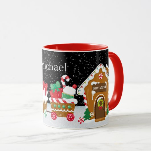 kerstontbijtontbijttrein voegt naam toe mok (Voorkant rechts)