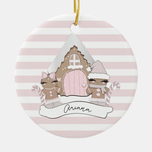 kerstontbijtroodroze bomen keramisch ornament (Voorkant)