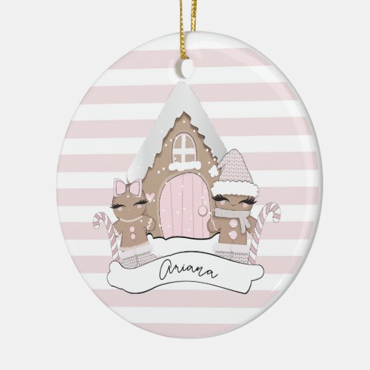 kerstontbijtroodroze bomen keramisch ornament (Links)