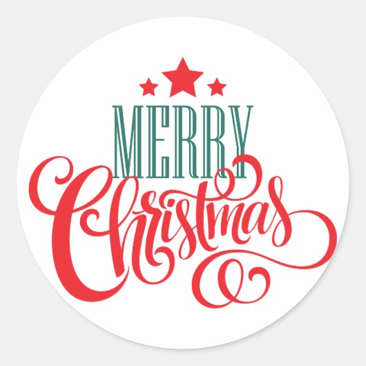 Kerstontwerp en sterren ronde sticker (Voorkant)