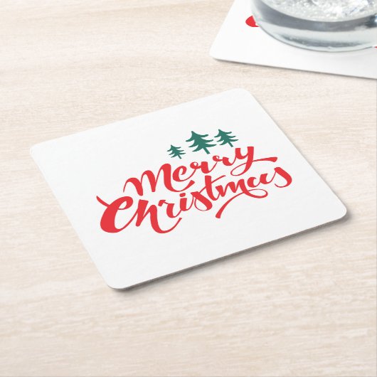 Kerstontwerp met bomen kartonnen onderzetters (Schuin)