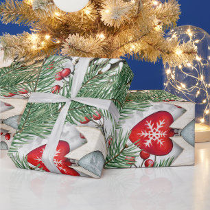 Kerstontwerp met dennenappels en hulstbessen cadeaupapier