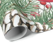 Kerstontwerp met dennenappels en hulstbessen cadeaupapier (Rol Hoek)
