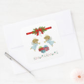 Kerstontwerp met engelen vierkante sticker (Envelop)