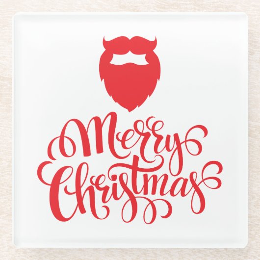 Kerstontwerp — Santa Bard Glazen Onderzetter (Voorkant)