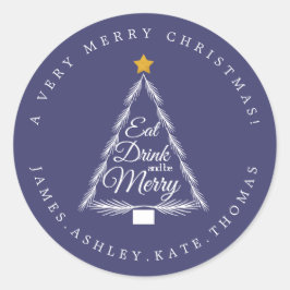 Kerstoosterse Drink Merry Navy Blue Envelope Seal Ronde Sticker