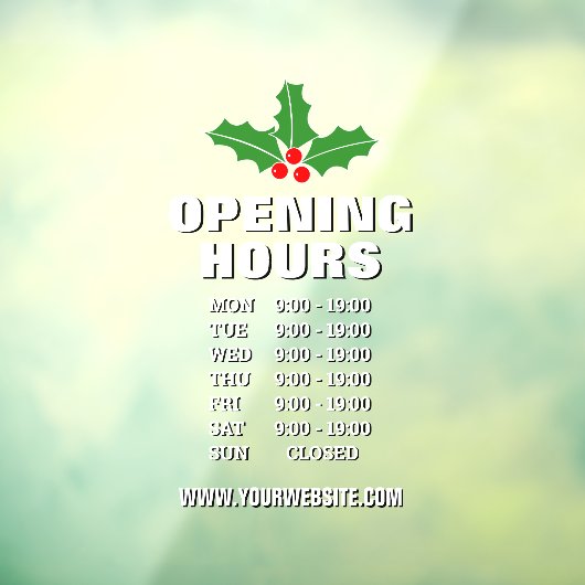 Kerstopeningstijden winkelbord raamsticker (Vel 3)