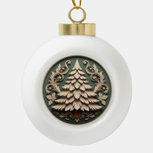 Kerstornament 2025 – Houtsnijstijl Keramische Bal Ornament