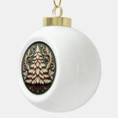 Kerstornament 2025 – Houtsnijstijl Keramische Bal Ornament (Rechts)