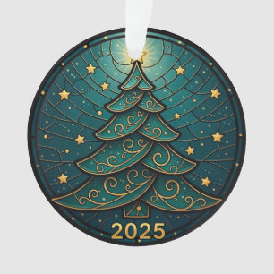 Kerstornament 2025 Nep Gebrandschilderd Glas Eff.  Ornament