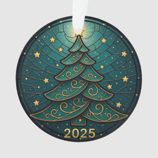 Kerstornament 2025 Nep Gebrandschilderd Glas Eff.  Ornament