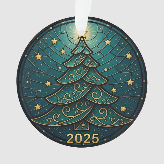 Kerstornament 2025 Nep Gebrandschilderd Glas Eff.  Ornament (voorkant)