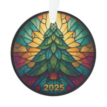 Kerstornament 2025 Nep Gebrandschilderd Glas Eff. 