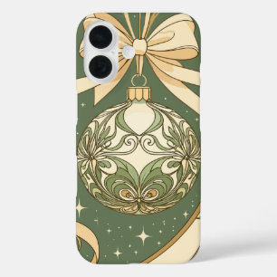 Kerstornament Blauw En Beige Art Nouveau iPhone 16 Hoesje