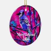 Kerstornament - Blauw Jay Roze Abstracte kunst Keramisch Ornament (Rechts)