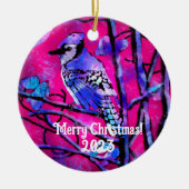 Kerstornament - Blauw Jay Roze Abstracte kunst Keramisch Ornament (Voorkant)