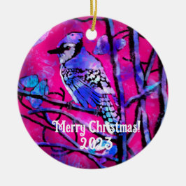 Kerstornament - Blauw Jay Roze Abstracte kunst Keramisch Ornament