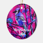 Kerstornament - Blauw Jay Roze Abstracte kunst Keramisch Ornament (Links)
