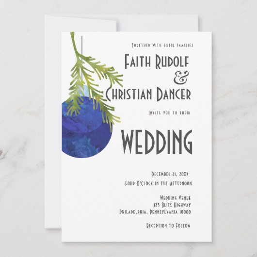 Kerstornament Blauw, Modern Huwelijk Aankondiging (Voorkant)