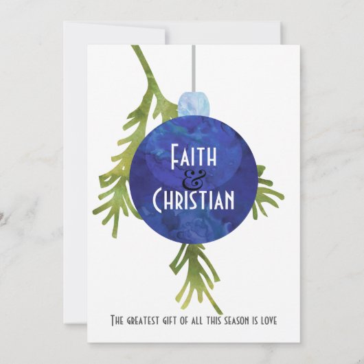 Kerstornament Blauw, Modern Huwelijk Aankondiging (Achterkant)